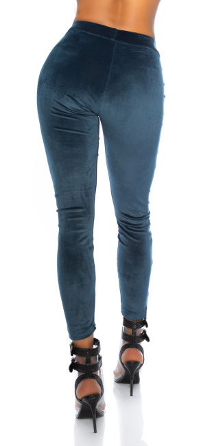 Trendy fleecy broek met luipaard contrast streep blauw